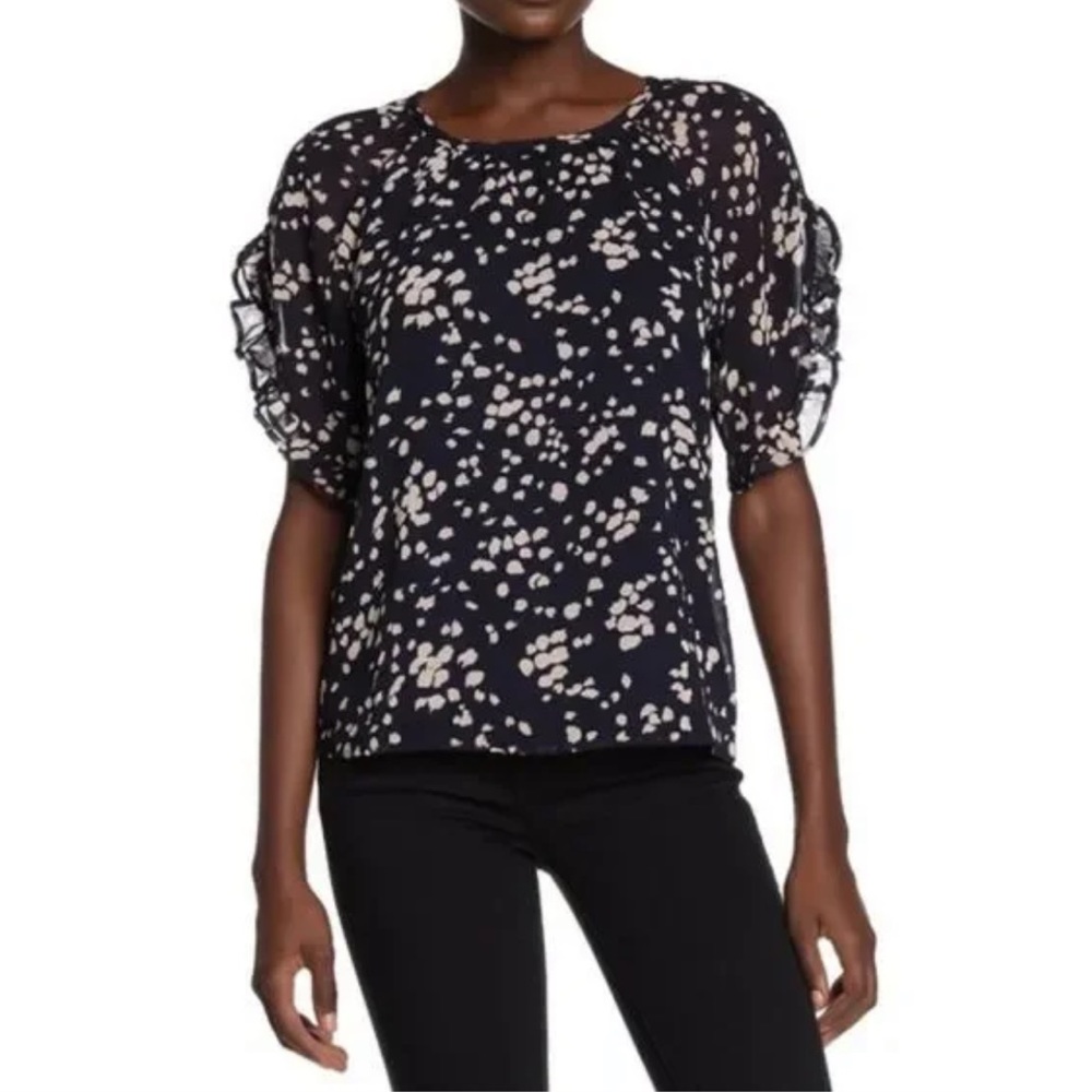 Madewell Memento Floral Blue Sheer Ruffle Sleeves Blouse